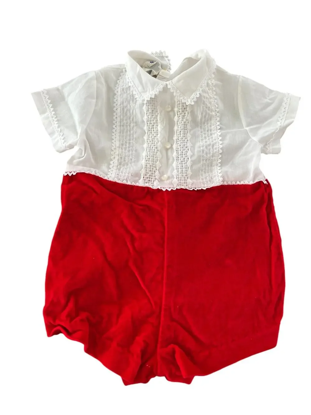 Vintage Toddler Boy Christmas Holiday Red Velvet Shorts One Piece 12M